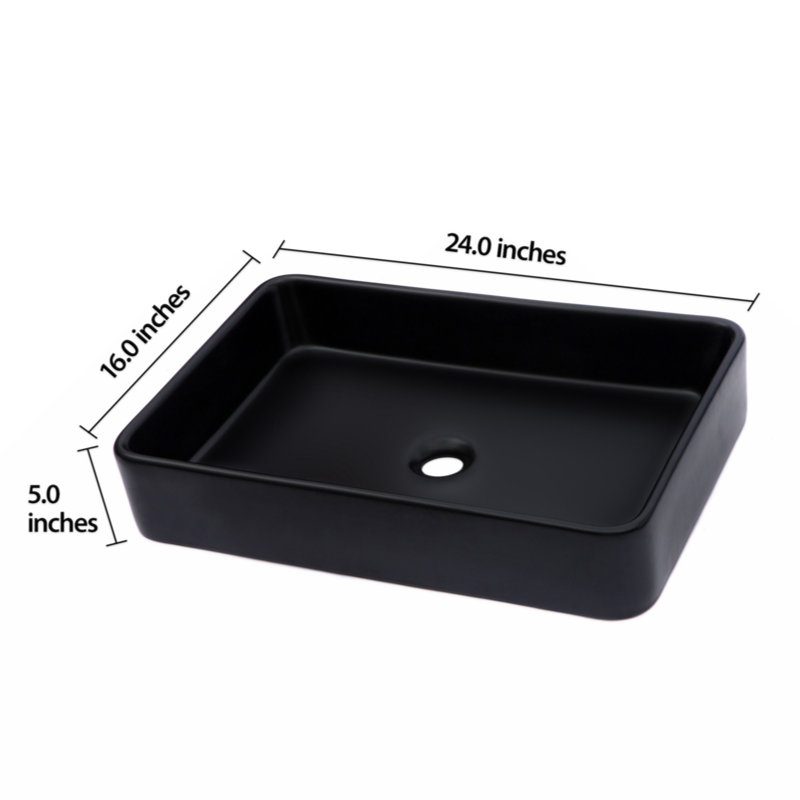 24"X16" Black Ceramic Rectangular Vessel Bathroom Sink