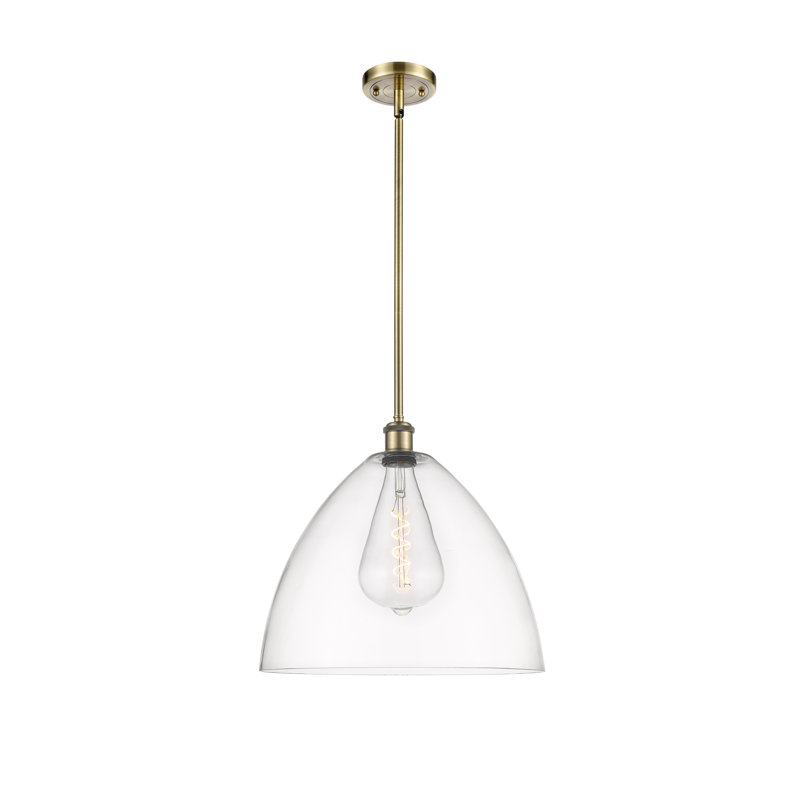Luminaire suspendu en forme de globe à 1 lumière Alonta, Laiton antique, Transparent, H 49,75 po x l 16 po x P 16 po