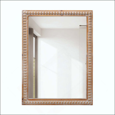Wood Framed Mirrors For Bathroom,Wooden Frame Wall Mirror Farmhouse Wall Mounted Rectangle Mirror For Vanity (Horizontal/Vertical) With Beading