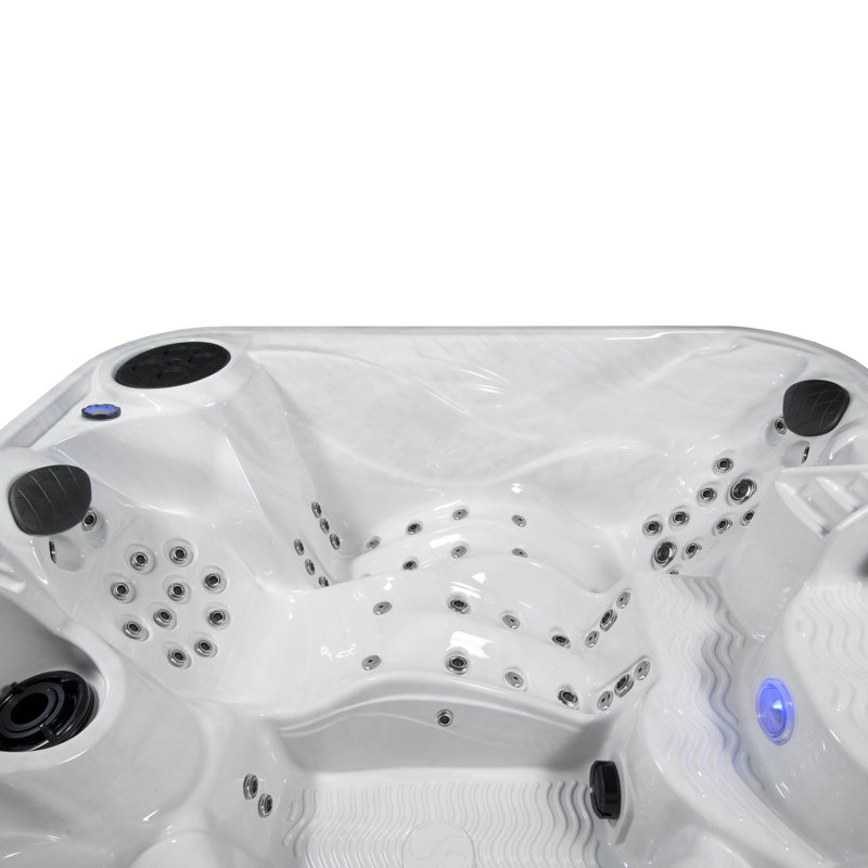 Amplified™ 6-Person 100-Jet Double-Lounger Hot Tub Spa with Bluetooth Stereo, 3 Pumps, LED Lighting, Stainless Steel Heater and Ozonator, Insulated Cover and Steps Included