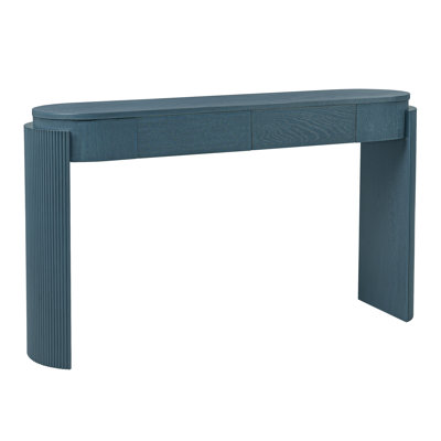 Table d'entrée, aspect bois naturel, pieds cannelés, 2 tiroirs, finition marine, console intérieure marine, plateau ovale, grain, rangement, clés