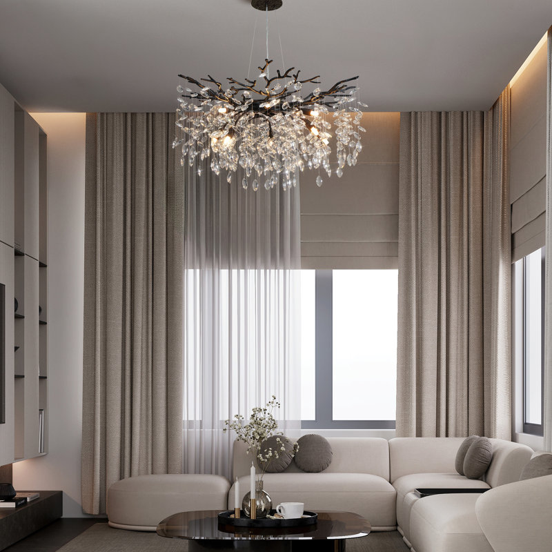Paree Dimmable Crystal Chandelier, 17.7" H x 30" W x 30" D, Matte Black