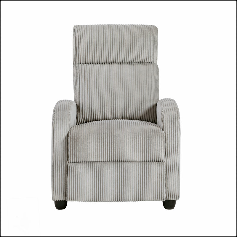 Modern Push Back Recliner Chair With Light Gray Soft Corduroy Upholstery For Comfort And Style In Living Rooms, Light Gray