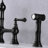 Bridge Dual Handles Kitchen Faucet In Matte Black, With Pull-Out Side Spray, Brass, Rust, , 360-Degree Rotating Coherent Nozzle Faucet, Black Flowing