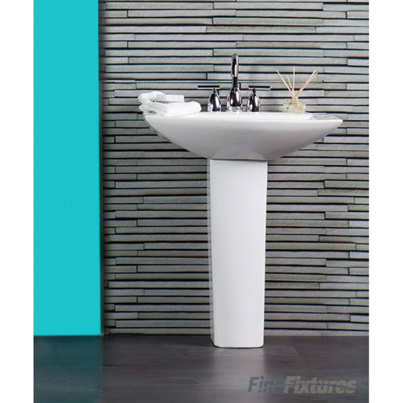 26" Tall White Vitreous China Oval Pedestal Bathroom Sink with Overflow, 4" Centers