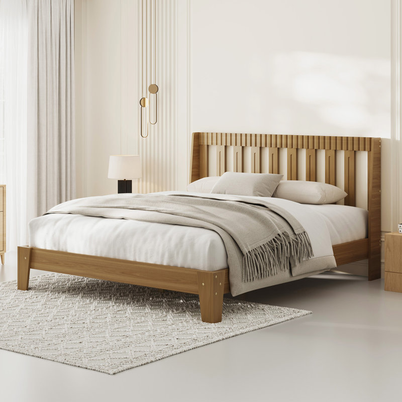 Cadre de lit moderne de style simple avec tête de lit - pour célibataires, couples, familles, Grand lit, Light walnut 