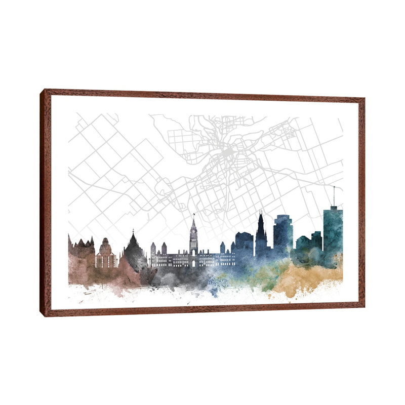 Ottawa Skyline City Map 1 Piece Wall Art on Canvas, 101.6 cm H x 66.04 cm W, Classic Wood Floated Frame