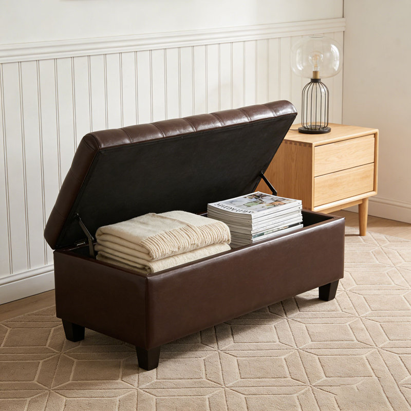 49.75Inches Storage Ottoman, Storage Bench, Tufted Entryway Bedroom Bench,, Brown