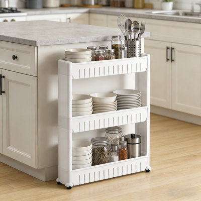 28'' H X 21.2'' L X 4.72'' W Utility Cart With Wheels, Rolling Kitchen Island Slim Storage Cart, Portable Organizer Shelves