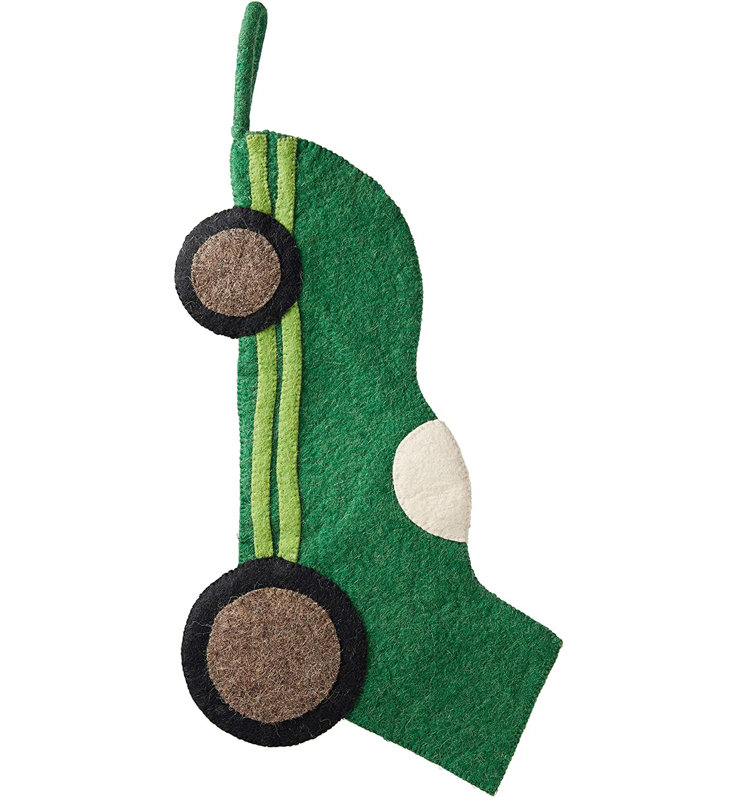 Hand-Felted Wool Race Car Christmas Stocking