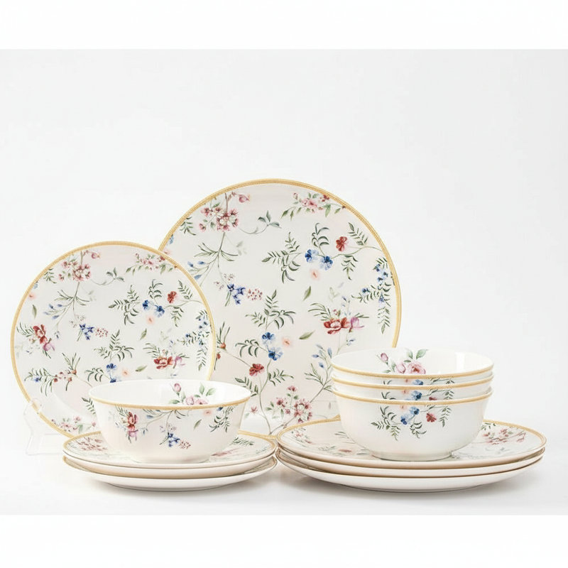 12-Piece Bone China Dinnerware Set, Microwave & Dishwasher Safe