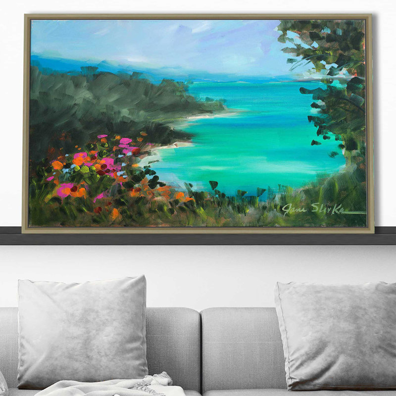 Surplombant l'inlet par - Peinture, H 27,5 po x l 43,5 po x P 2 po, Cadre flottant champagne