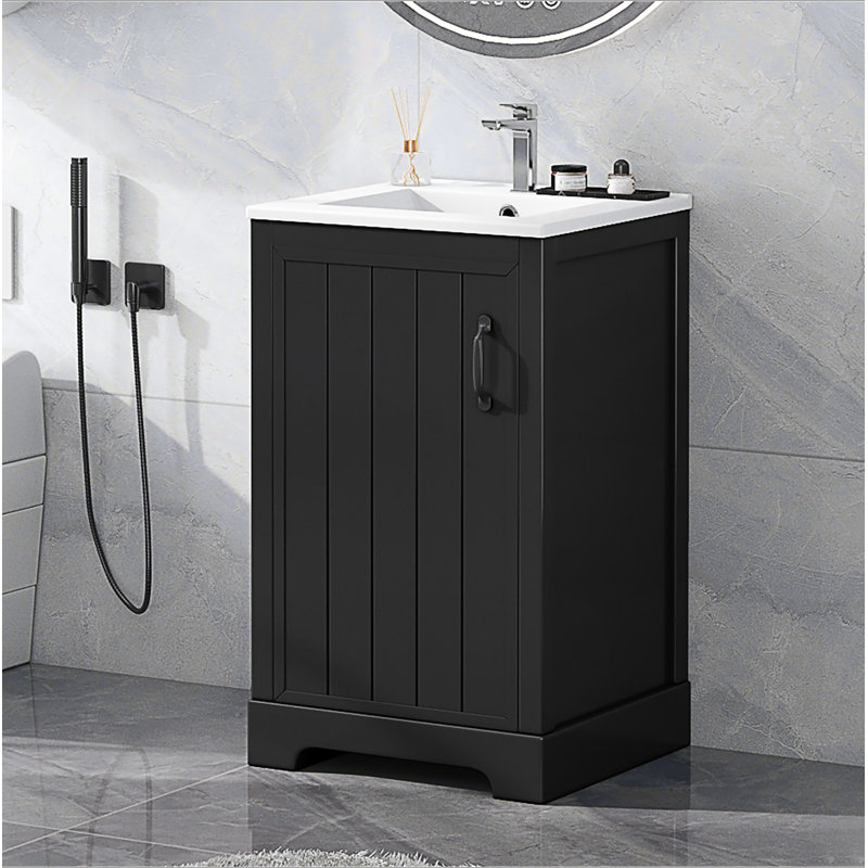 Meuble-lavabo de 20 po avec lavabo, armoire de salle de bain avec porte à fermeture douce, support de rangement et tablette réglable