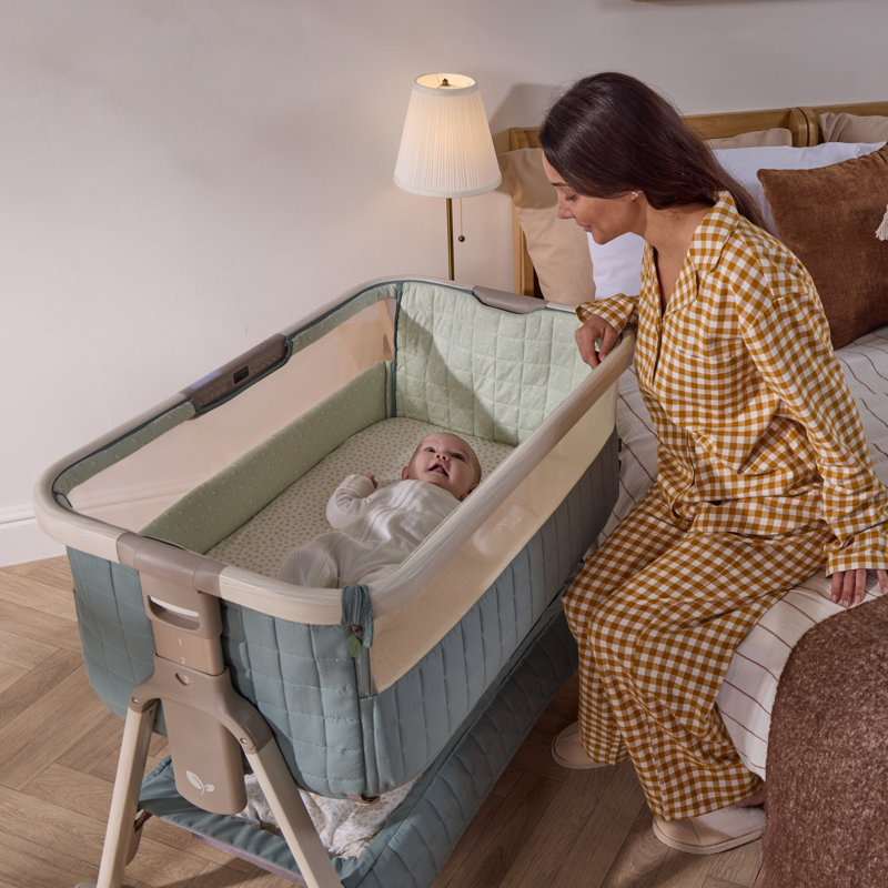 Tutti Bambini CoZee Sense Bedside Crib, Whitewash / Kelp