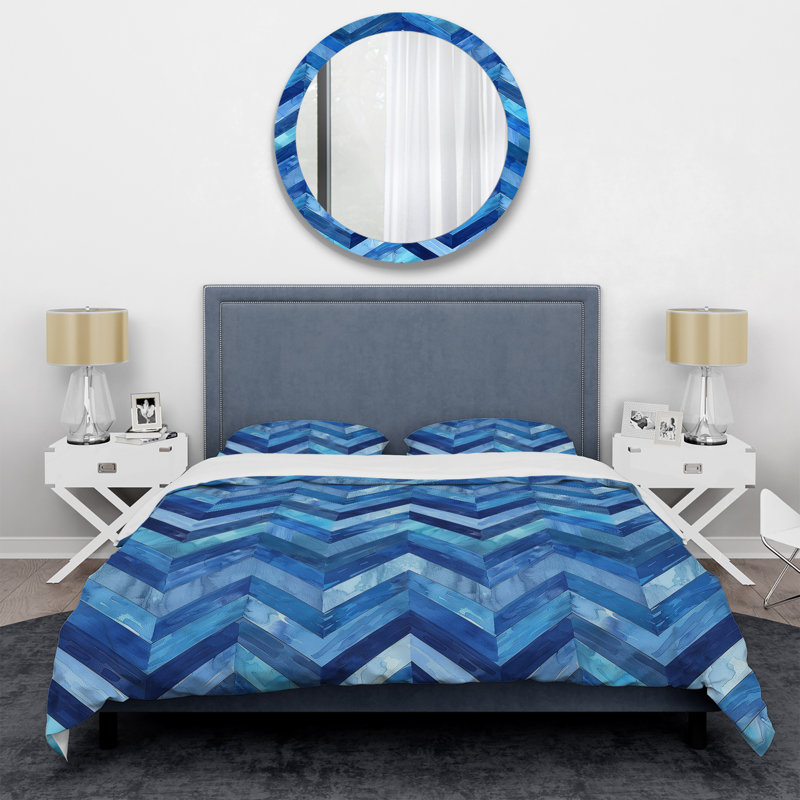 Blue Modern Chevron Charm I - Ensemble de housse de couette moderne, Housse de couette très grand et 2 très grandes t