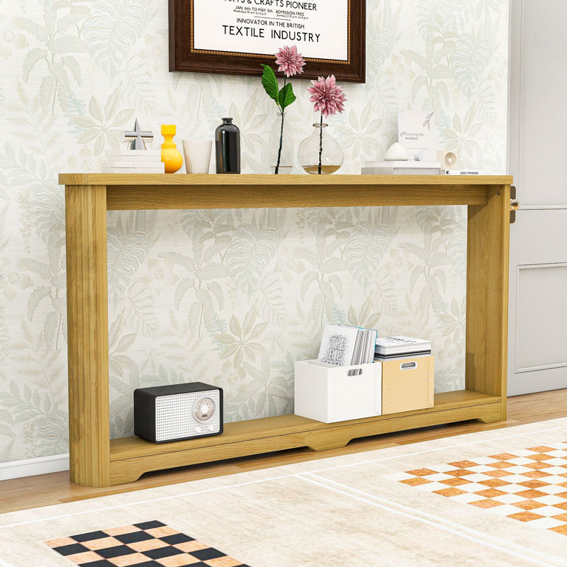 Modern Wooden Side Table with Wave Design – Narrow Hallway Table, Natural