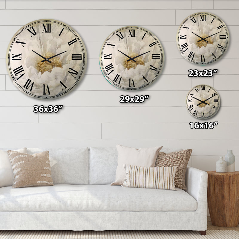 Pivoine blanche sereine - Horloge murale traditionnelle, Moyen