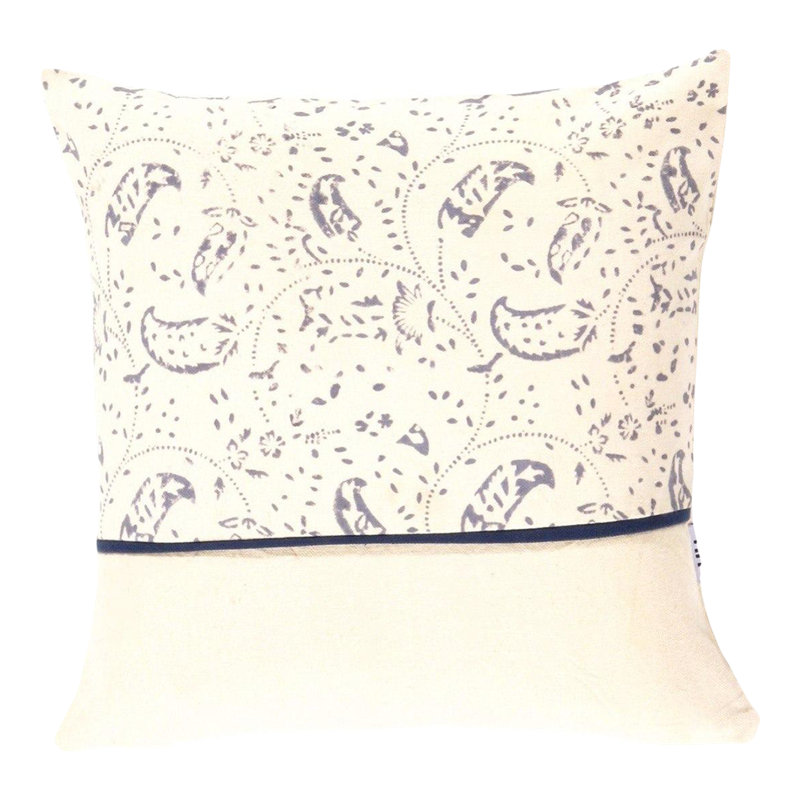 Gloria Square Pillow Cover & Insert, Gray/Beige/Navy Blue
