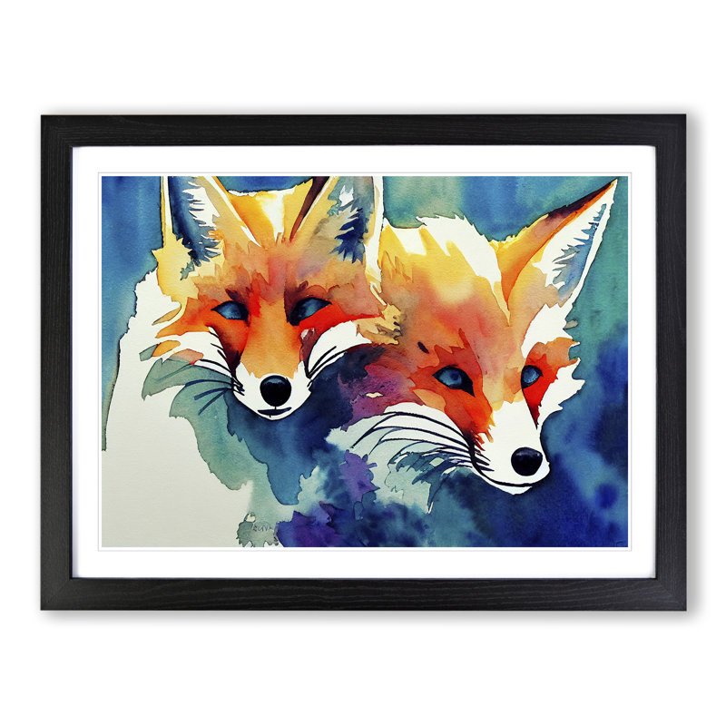 Fox Watercolour Vol.1 - Single Picture Frame Painting, Black Framed, 46cm H x 64cm W x 2cm D