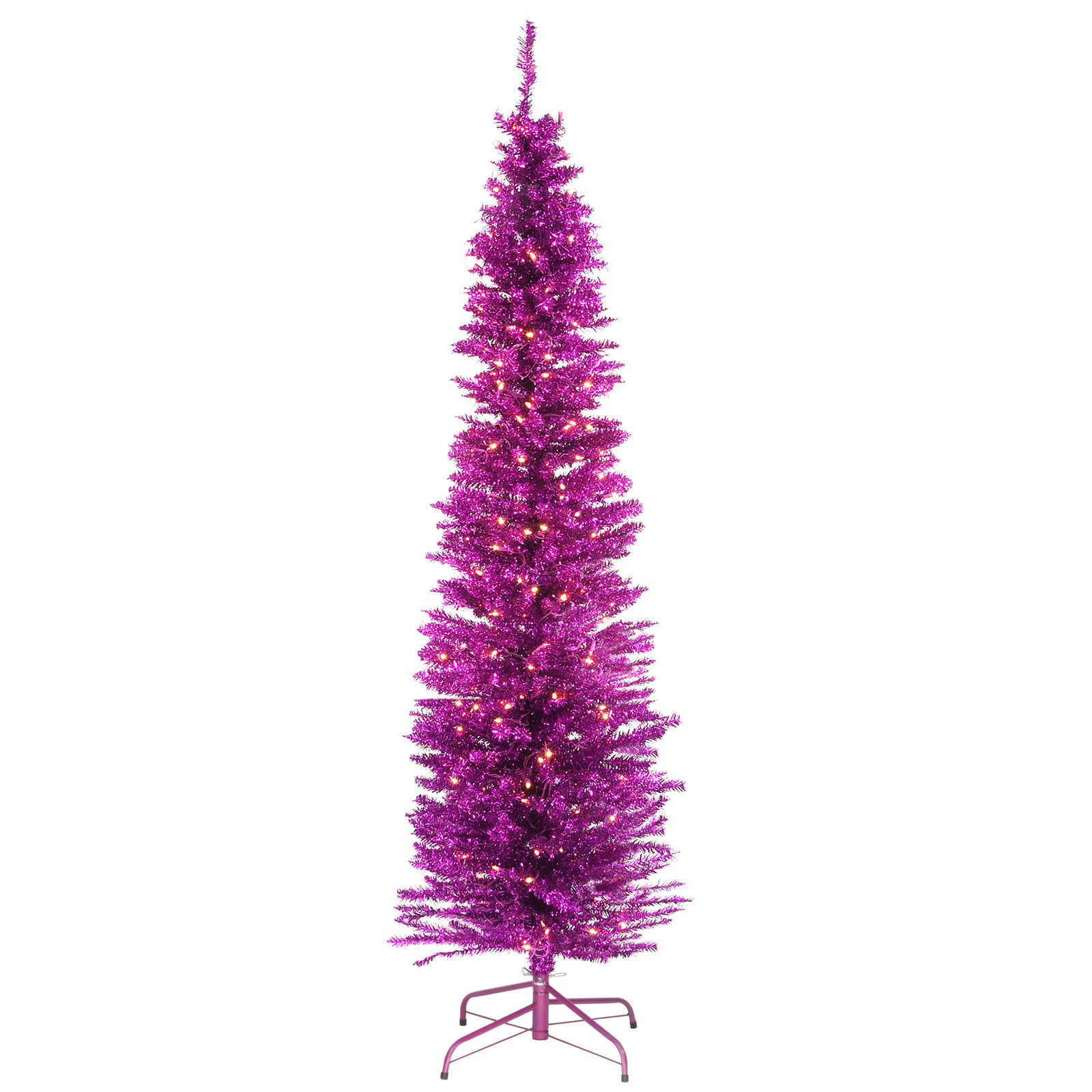 Flocked Pre-Lit Pink Pine Christmas Tree, 7'