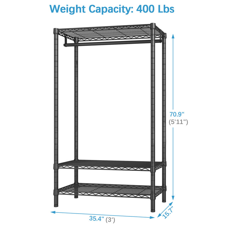 Portant à vêtements résistant à 3 niveaux pour une capacité maximale de 400 lb, Noir, noir, noir, noir