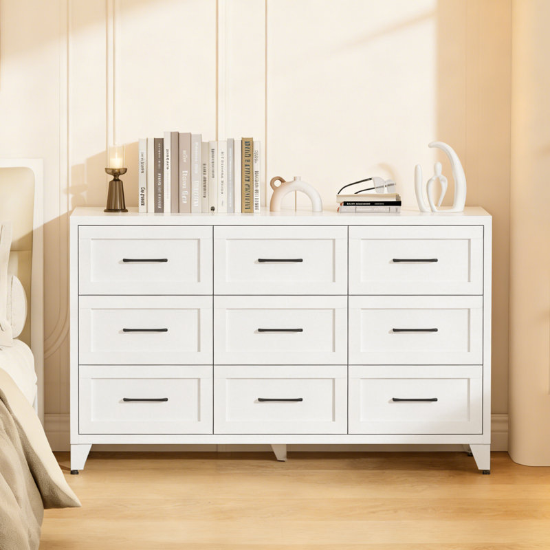 Metal Dresser Chest with 6 Drawers TV Stand for Bedroom, Hallway, Living Room, White