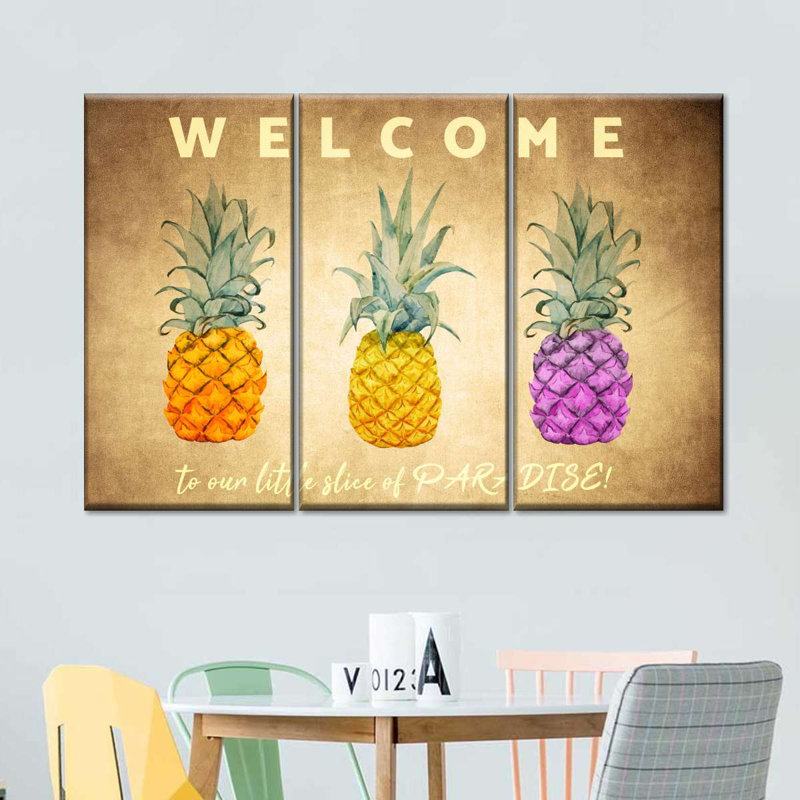 Ensemble 3 pièces paradis ananas sur toile, H 24 po x l 38 po x P 1,25 po