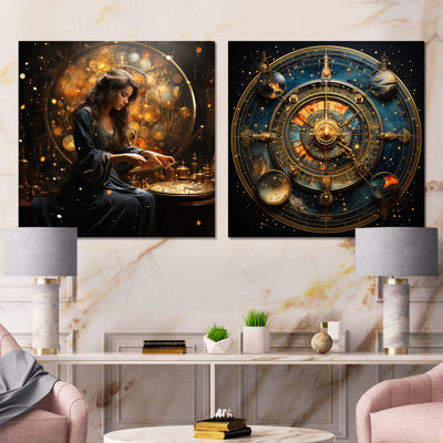 Voyage astrologique I - Astrologie, ensemble de 2 reproductions d'art sur métal