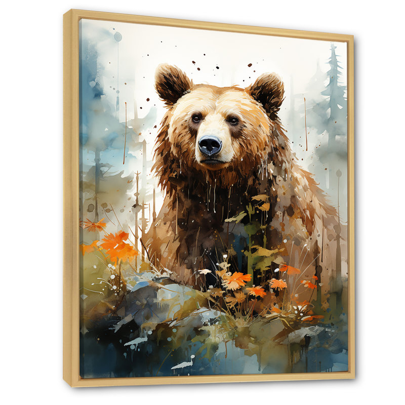 «Watercolor of Grizzly Bear In Its Haven», reproduction sur toile, H 40 po x l 30 po x P 1,5 po, Cadre naturel flottant