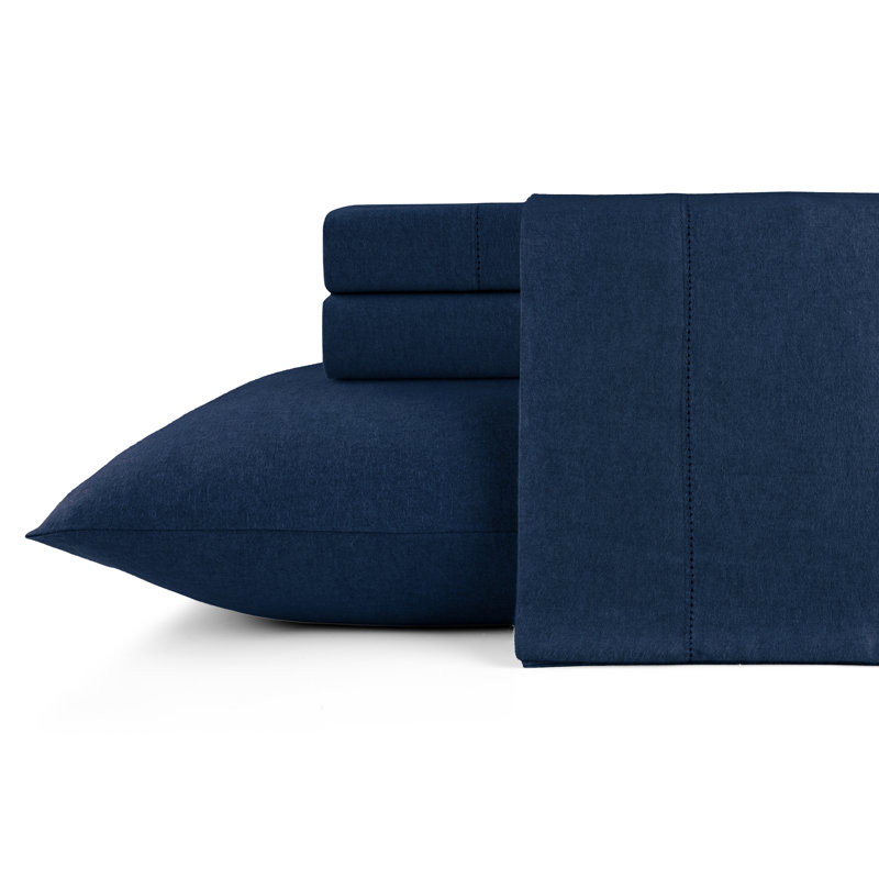 Pointehaven 180 GSM Cotton Heather Denim Flannel Deep Pocket 4 pc Sheet Set, King, Denim, King Sheet Set with 2 Pillowcases