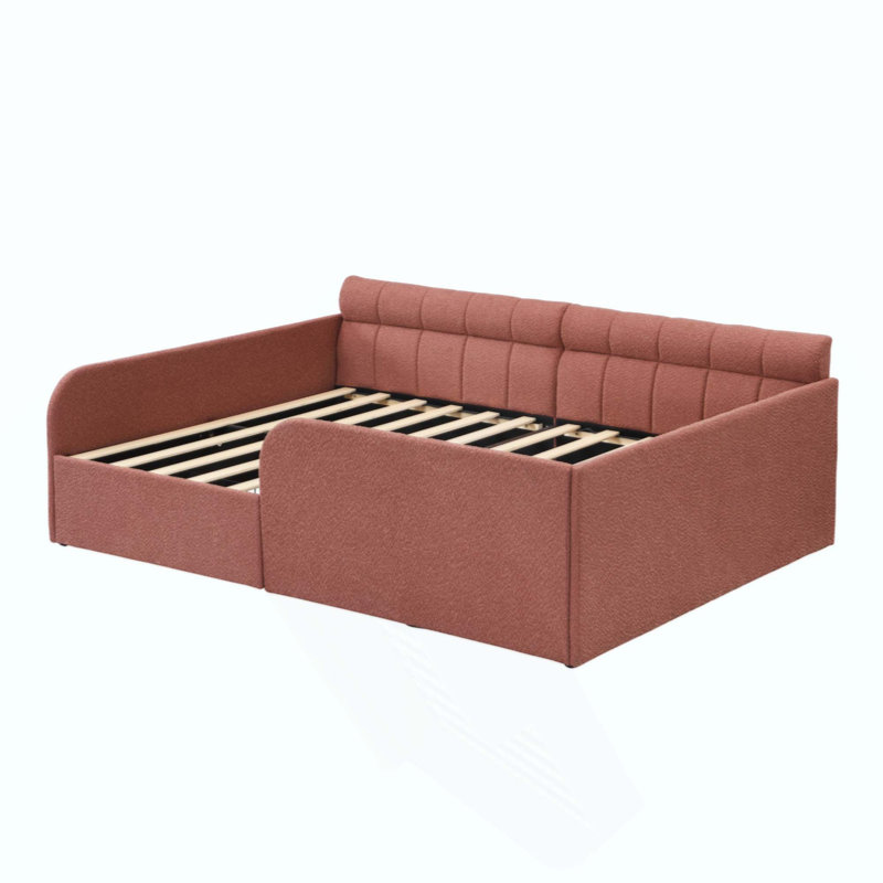 Structure de lit de jour en tissu Bouclé avec tiroir de rangement, Rose