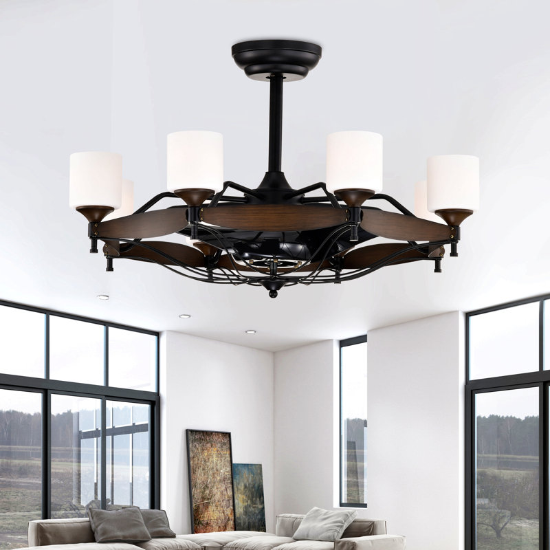 Ventilateur de plafond 33 pouces avec télécommande Dia, moteur à courant continu, 6 vitesses, 3 pales pour la salle à manger, l'entrée, la cuisine, le grain de bois