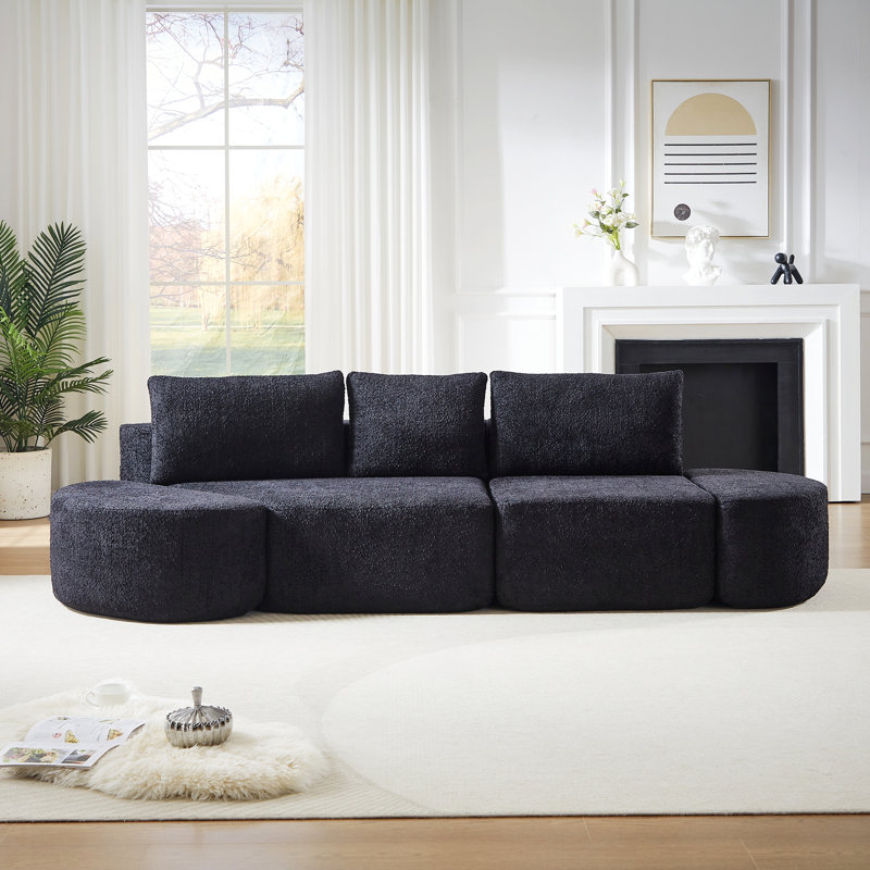 Canapé modulaire avec coussins décoratifs et repose-pieds courbés pour les salons, les chambres et les bureaux, Noir