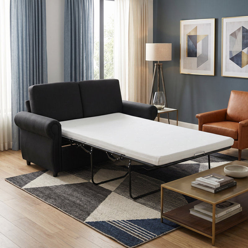 Canapé-lit 57,9 po avec matelas à mémoire de forme simple et deux ports USB pour le salon, Noir, noir, noir, noir