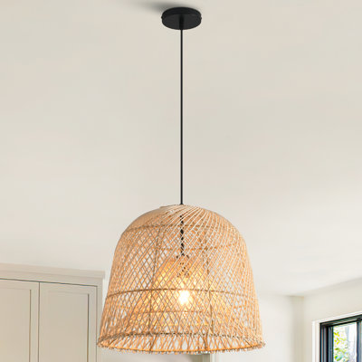 Rattan Pendant Light, Natural Wicker Shade, Iron Frame, Adjustable Height, E27 Socket, 38 Cm Diameter, For Cozy Living Spaces (Bulb Not Included)