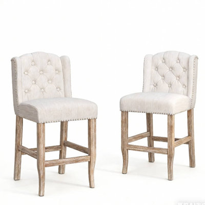Ensemble de 2 tabourets de comptoir à oreilles capitonnés en tissu Vienna Vienna de 26,78 pouces de hauteur pour une assise élégante et confortable