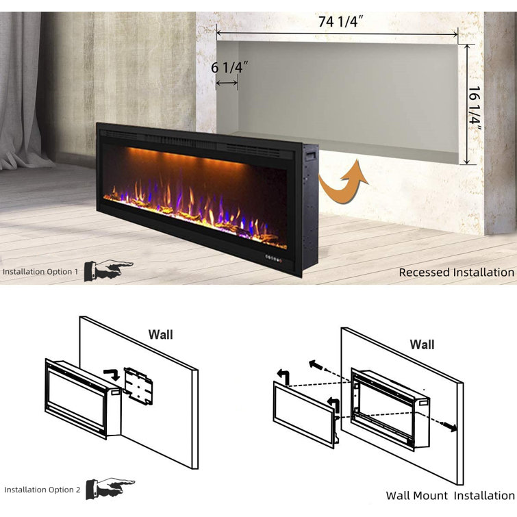 Latitude Run® Nazaret Recessed Wall Mounted Electric Fireplace Insert u0026  Reviews | Wayfair