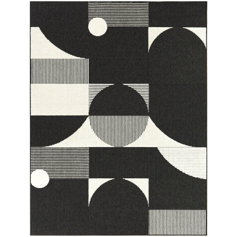 Tapis intérieur / extérieur noir / blanc Ernstville, Rectangle 7 pi 10 po x 10 pi