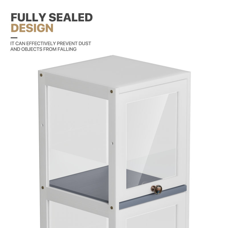 5-Tier Display Cabinet With Flip Up Door, Curio Cabinet Collection Display Shelf Showcase Bookcase, White 