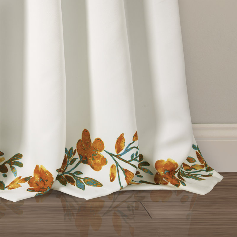 Tangerine Floral Vine Blackout Polyester Window Curtains