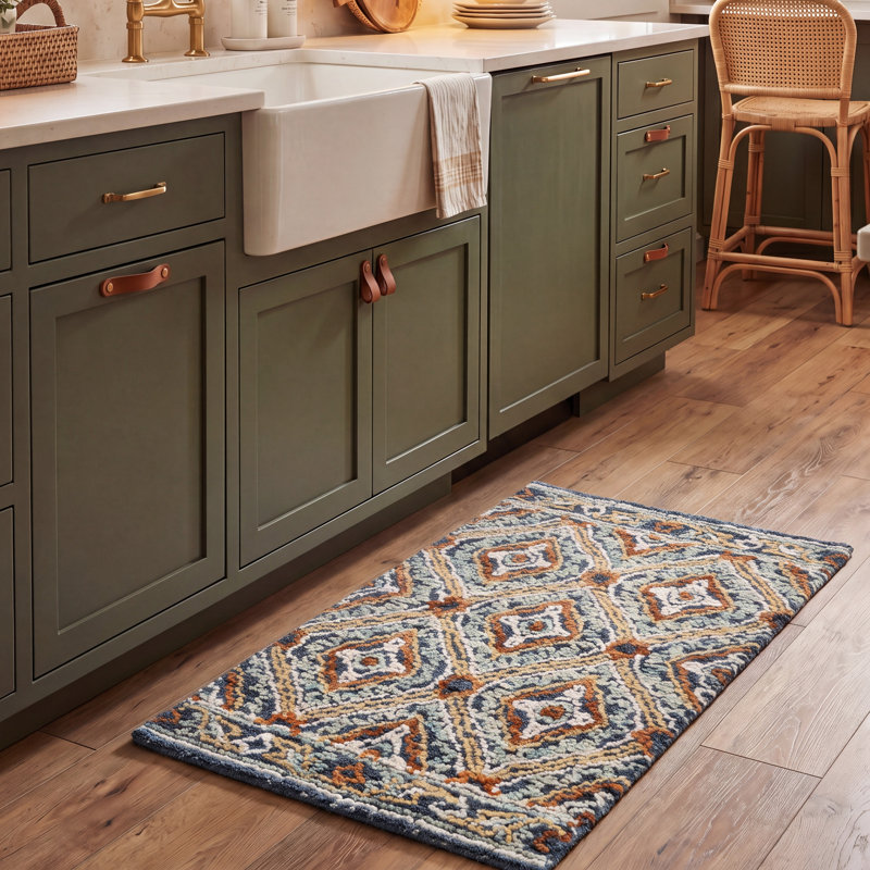 Tapis en laine / coton touffeté à la main Muhsin bleu marine / jaune, Rectangle 2 pi x 3 pi