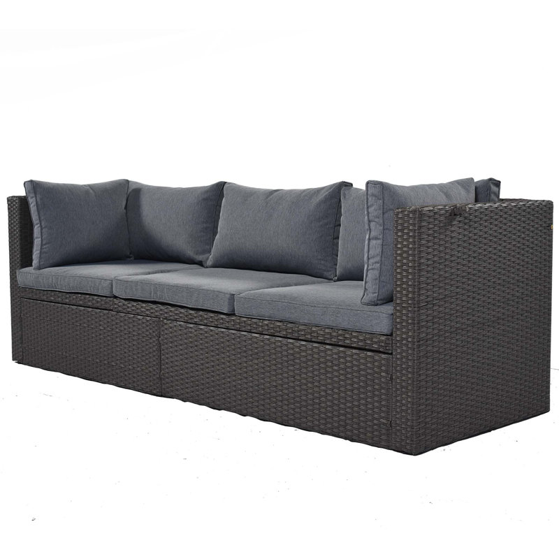 Outdoor Patio Rectangle Daybed With Retractable Canopy, Grey