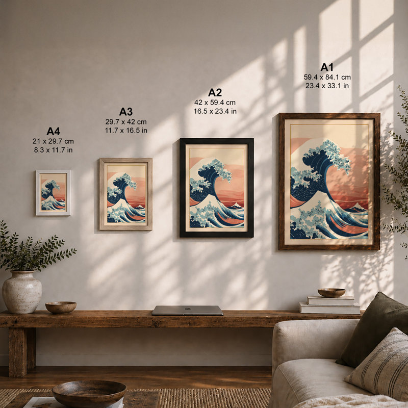 The Great Wave Japandi - Framed Print, A1 - 84.1 x 59.4 cm, Black