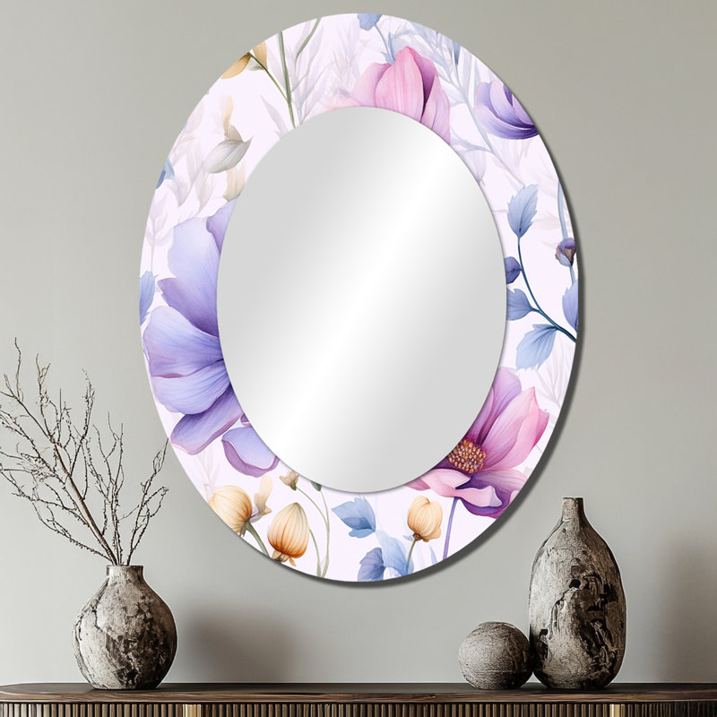 Pétunia rose et bleu sur fond blanc II - Miroir mural traditionnel, 40 po x 30 po