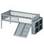Bed Frame With Storage Shelf, Wooden Bed With Slide And Ladder, Guardrail-376879362