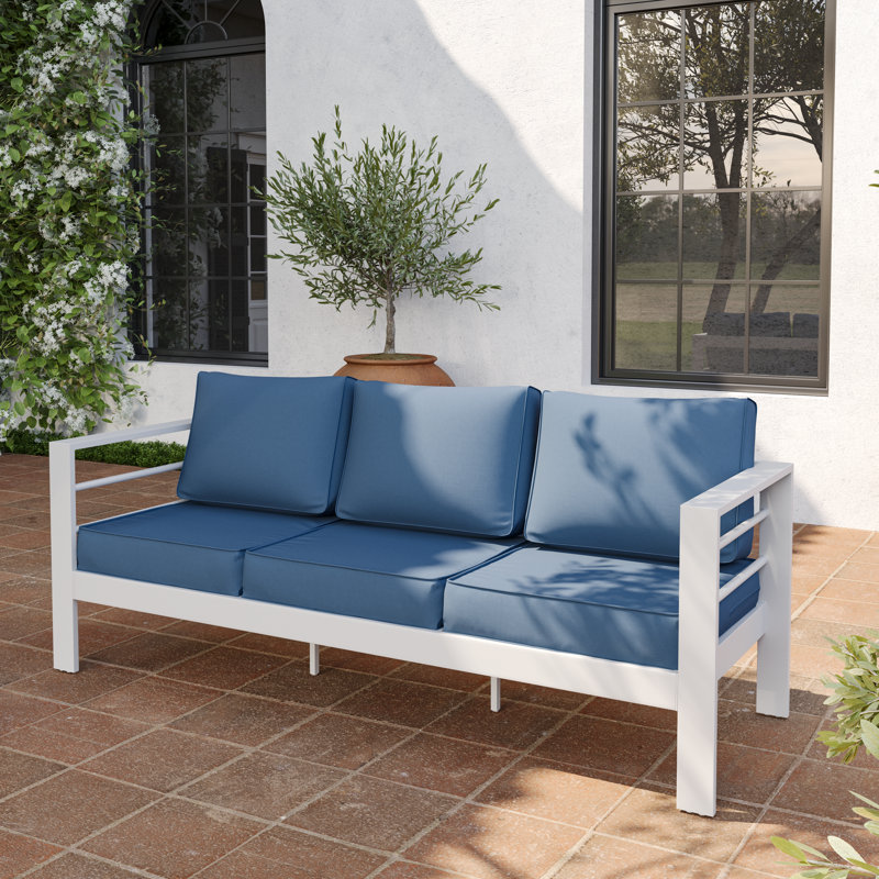 3-Person Aluminum Sofa With Cushion, Navy, White