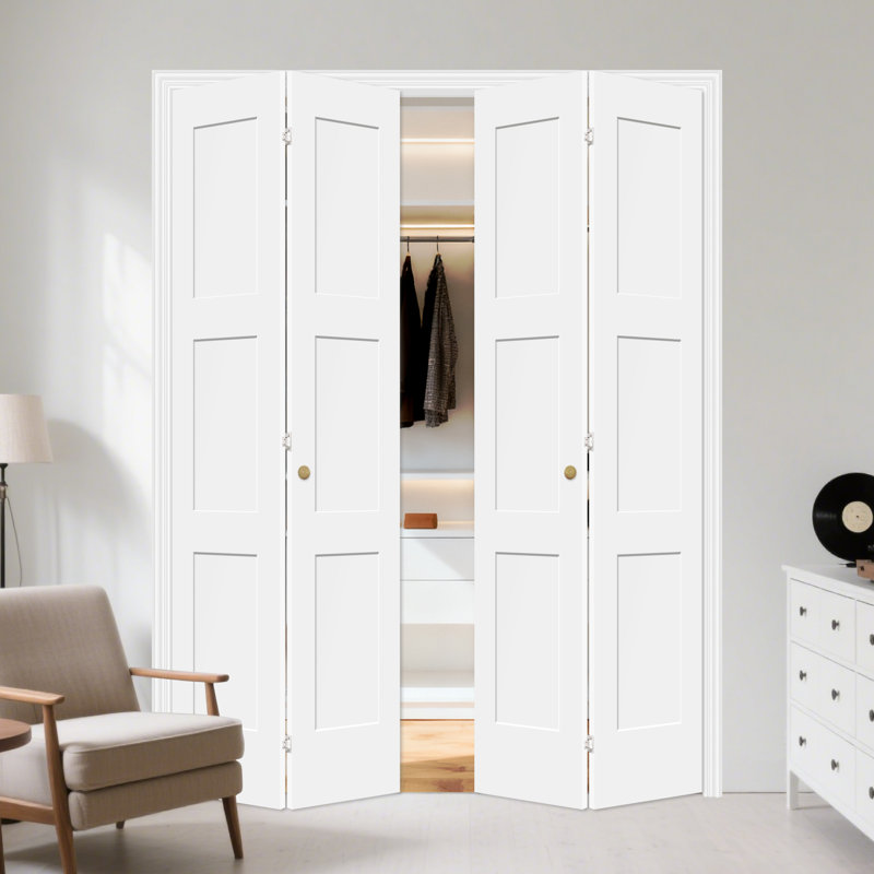 Portes pliantes blanches en bois à 3 panneaux avec trousse de quincaillerie, 30 po x 80 po