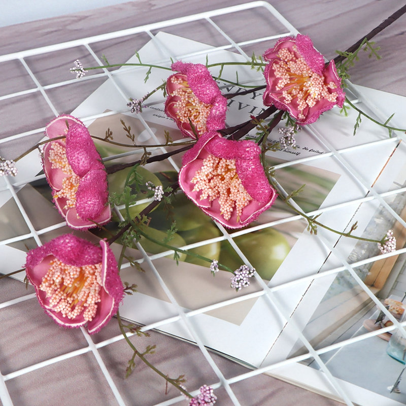 8 pièces de fleurs artificielles artificielles décoratives, 5 fourchettes, décoration de mariage, fleur de rhododendron artificiel (ensemble de 8)