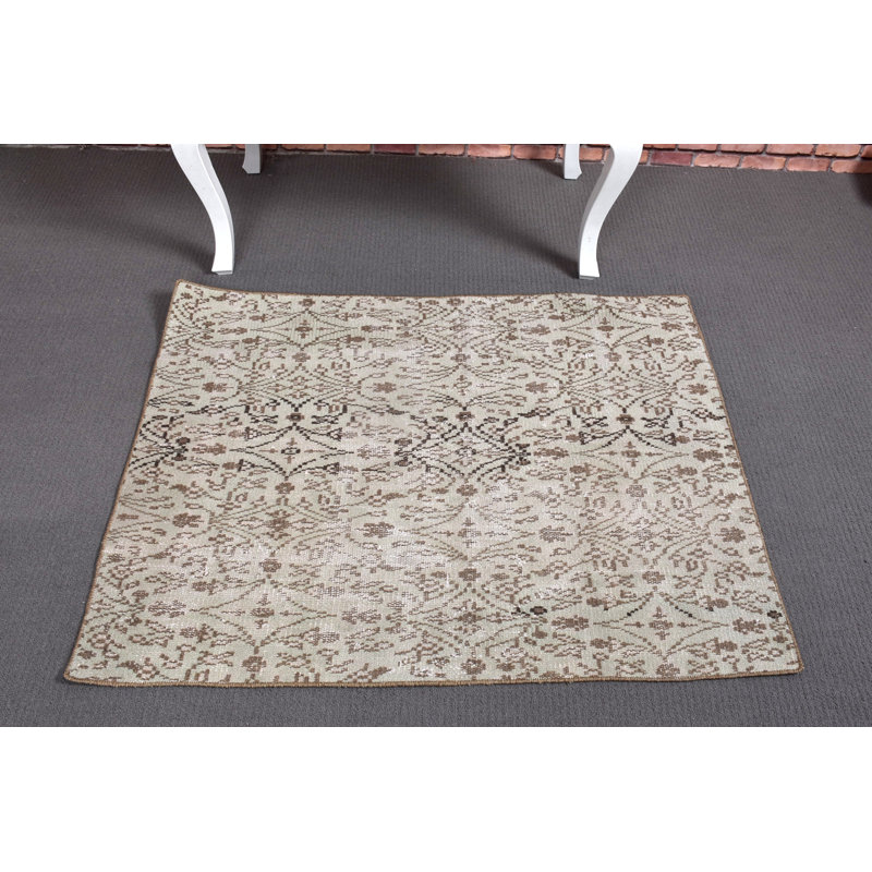 Tapis classique en laine beige, patchwork 35,4 x 44,5