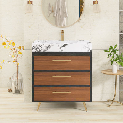 Ensemble de meuble-lavabo autoportant 29,9 po avec plateau en faux marbre 29,9 po